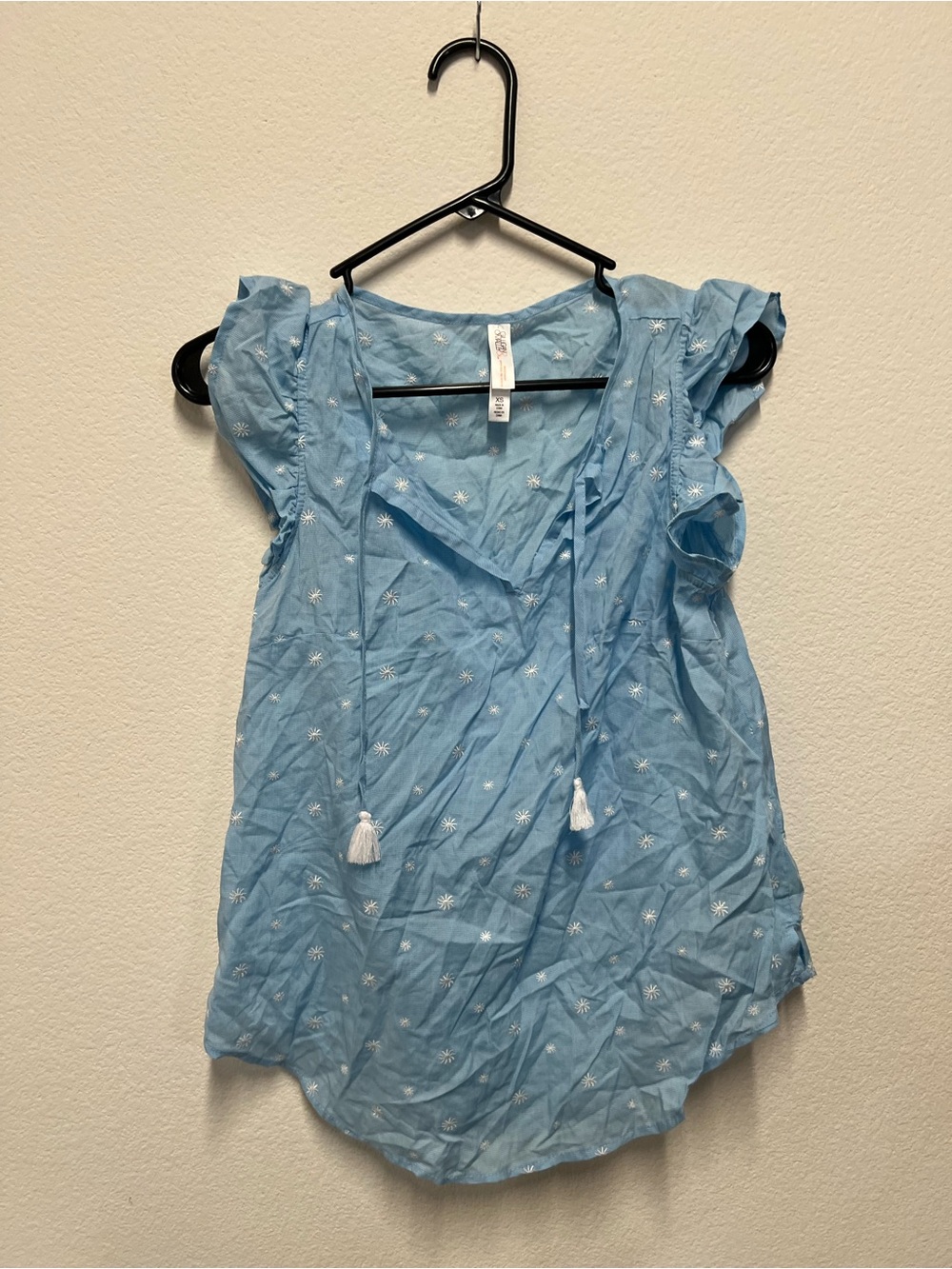 Light Blue Embroidered Tie-Front Women’s PJ Top